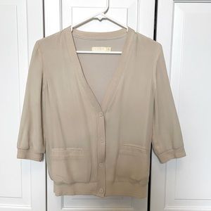 100% Silk Cream/Beige 3/4 Sleeve Grandpa Cardigan